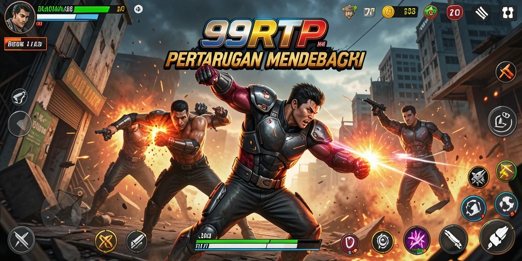 Screenshot utama 99RTP menunjukkan pertempuran seru dengan grafis menawan.