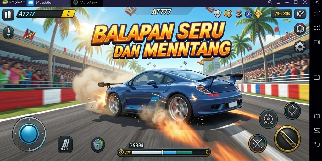 Tangkapan layar utama AT777 menunjukkan aksi balapan yang mendebarkan.