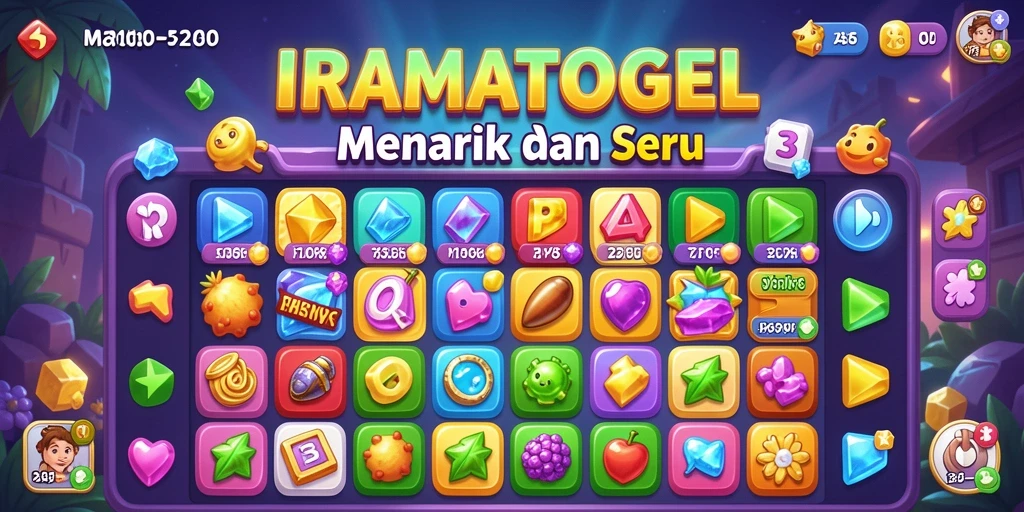 Tampilan gameplay seru pada IRAMATOGEL dengan tantangan Match-3.