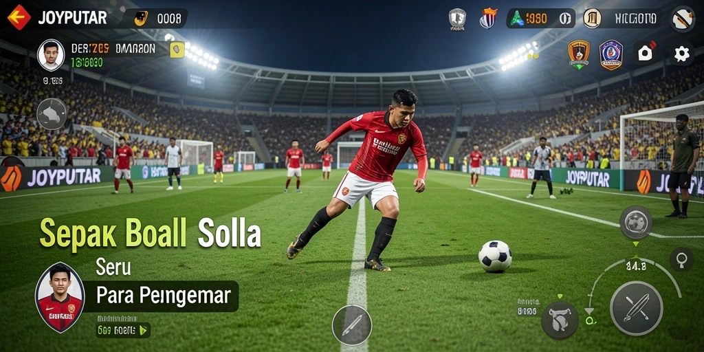 Screenshot utama JOYPUTAR menampilkan aksi gameplay sepak bola yang mendebarkan.