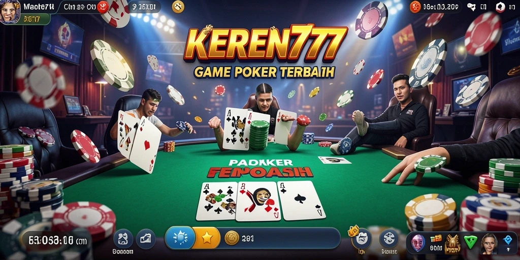 Screenshot utama KEREN777 menampilkan aksi seru dalam permainan Poker.