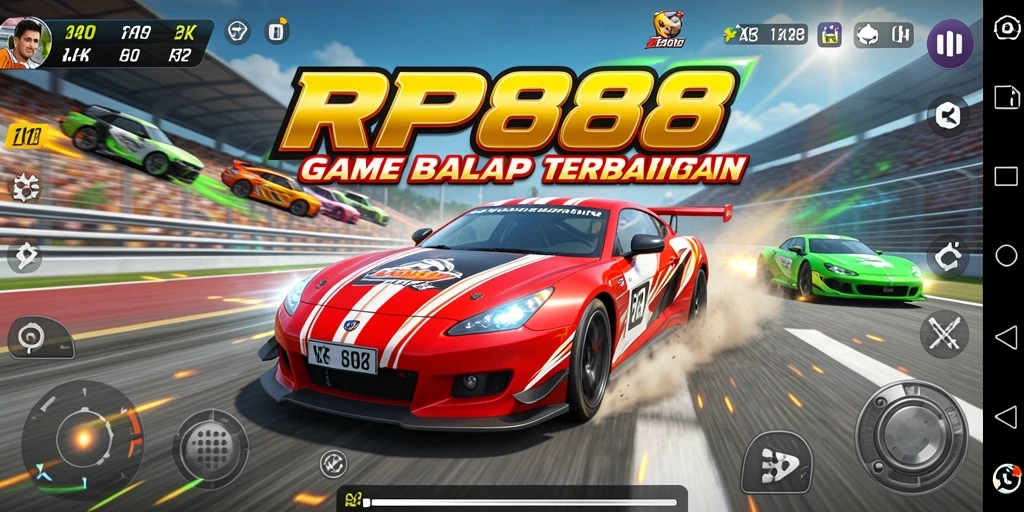 Tangkapan layar gameplay RP888 yang menunjukkan aksi balap yang mendebarkan.